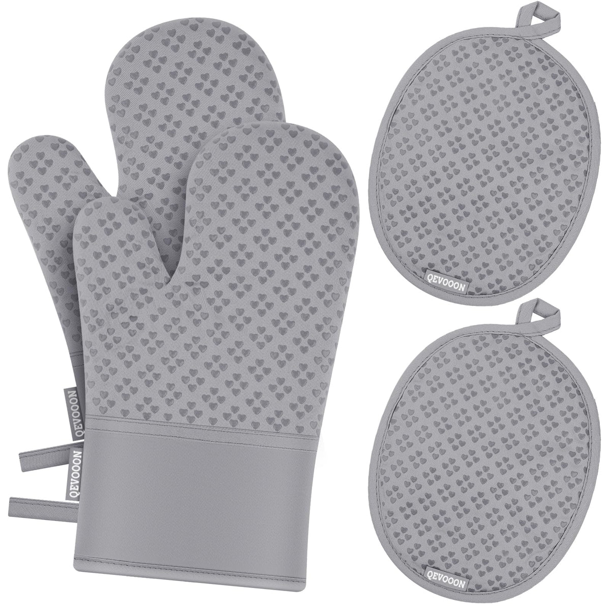 Guantes Qevooon con corazones de silicona para agarre seguro al manipular ollas calientes