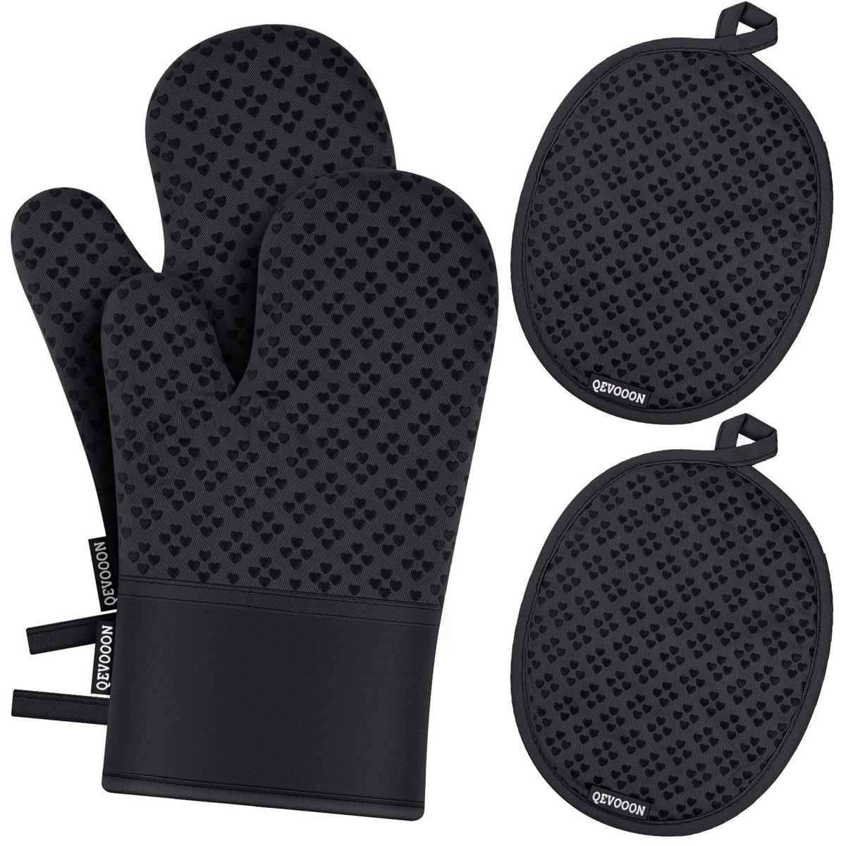 Guantes de horno Qevooon con corazones de silicona para agarre seguro