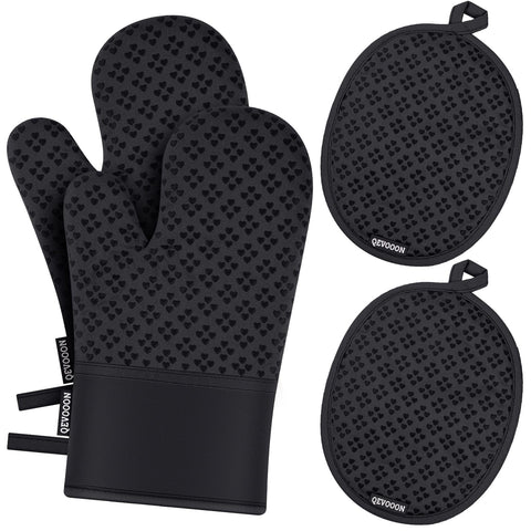 Guantes de horno Qevooon con corazones de silicona para agarre seguro