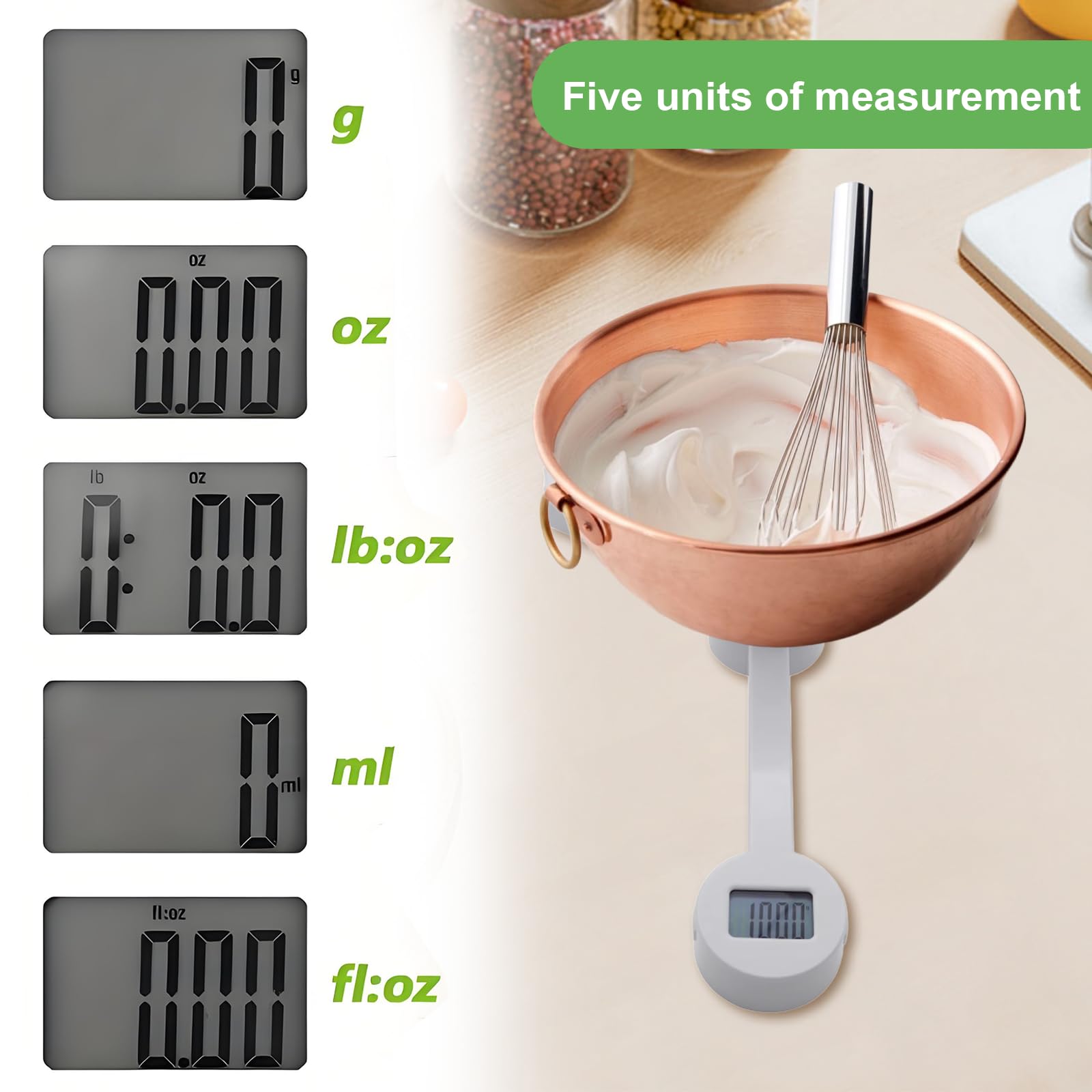 QFEISETH balanza cocina LCD legible para lecturas rápidas.