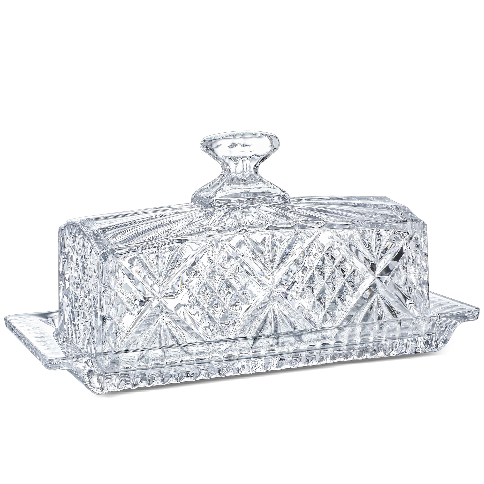 Mantequera de cristal QFkris con tapa de 8 pulgadas para servir mantequilla fresca.