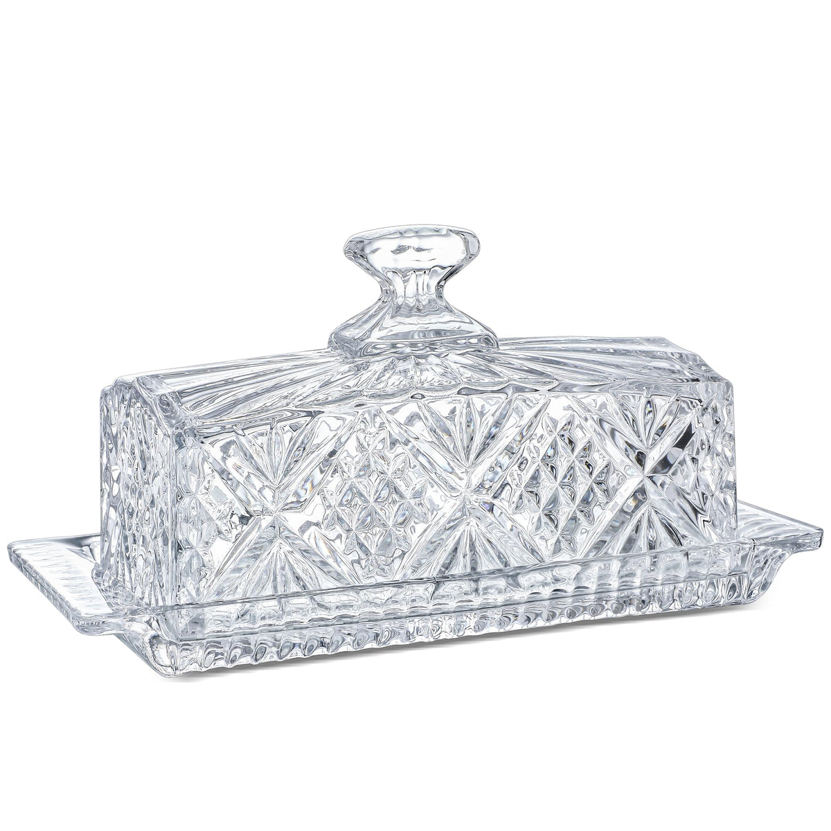 Mantequera de cristal QFkris con tapa de 8 pulgadas para servir mantequilla fresca.