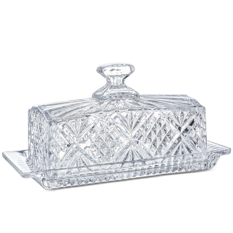 Mantequera de cristal QFkris con tapa de 8 pulgadas para servir mantequilla fresca.