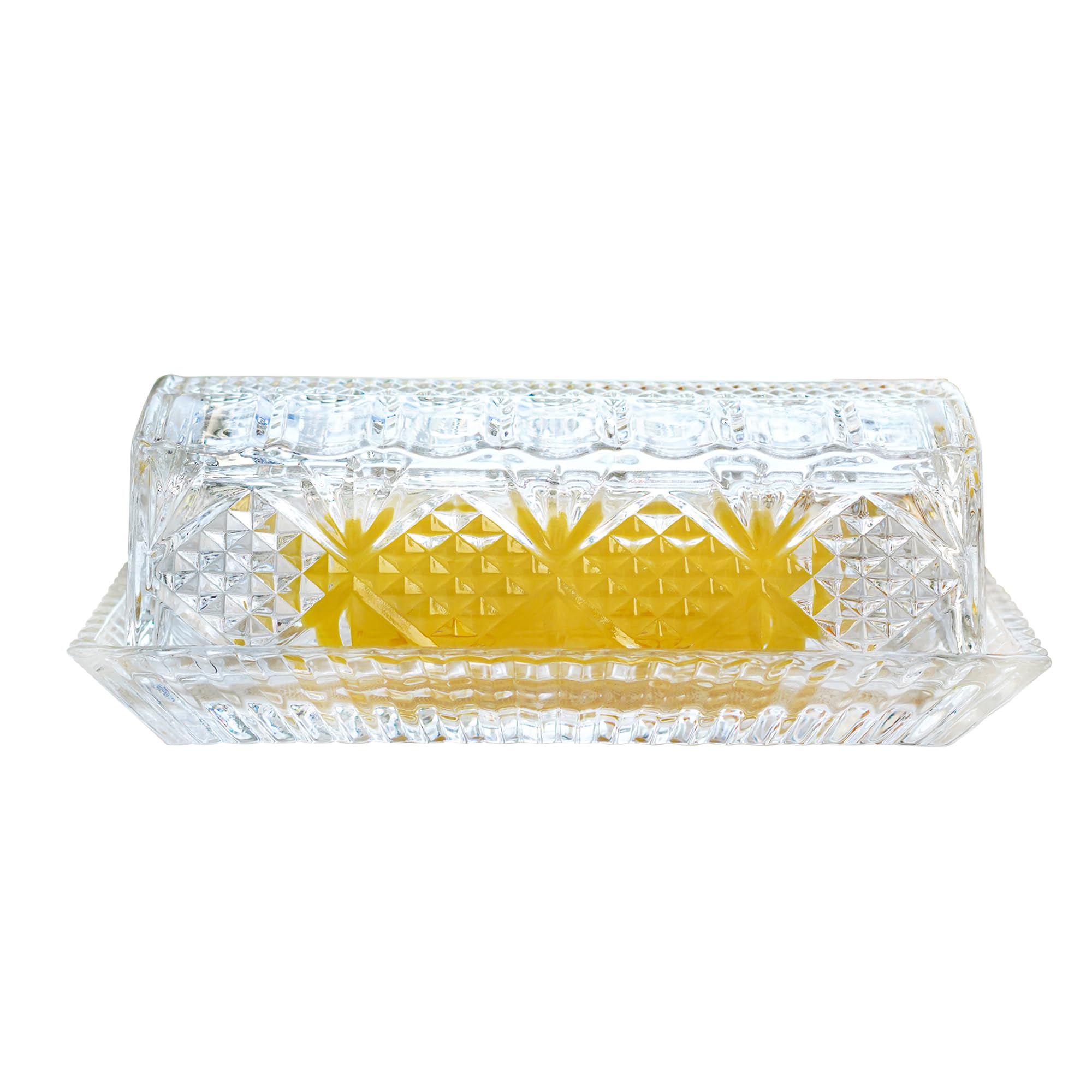 QFkris mantequera de cristal con tapa, vista superior, diseño claro para fácil comprobación.