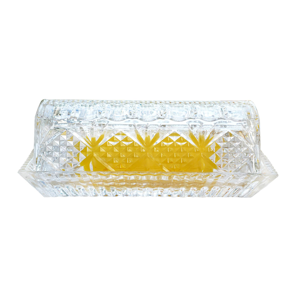 QFkris mantequera de cristal con tapa, vista superior, diseño claro para fácil comprobación.