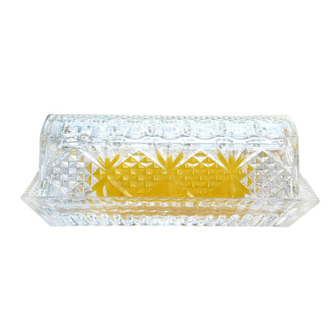 QFkris mantequera de cristal con tapa, vista superior, diseño claro para fácil comprobación.