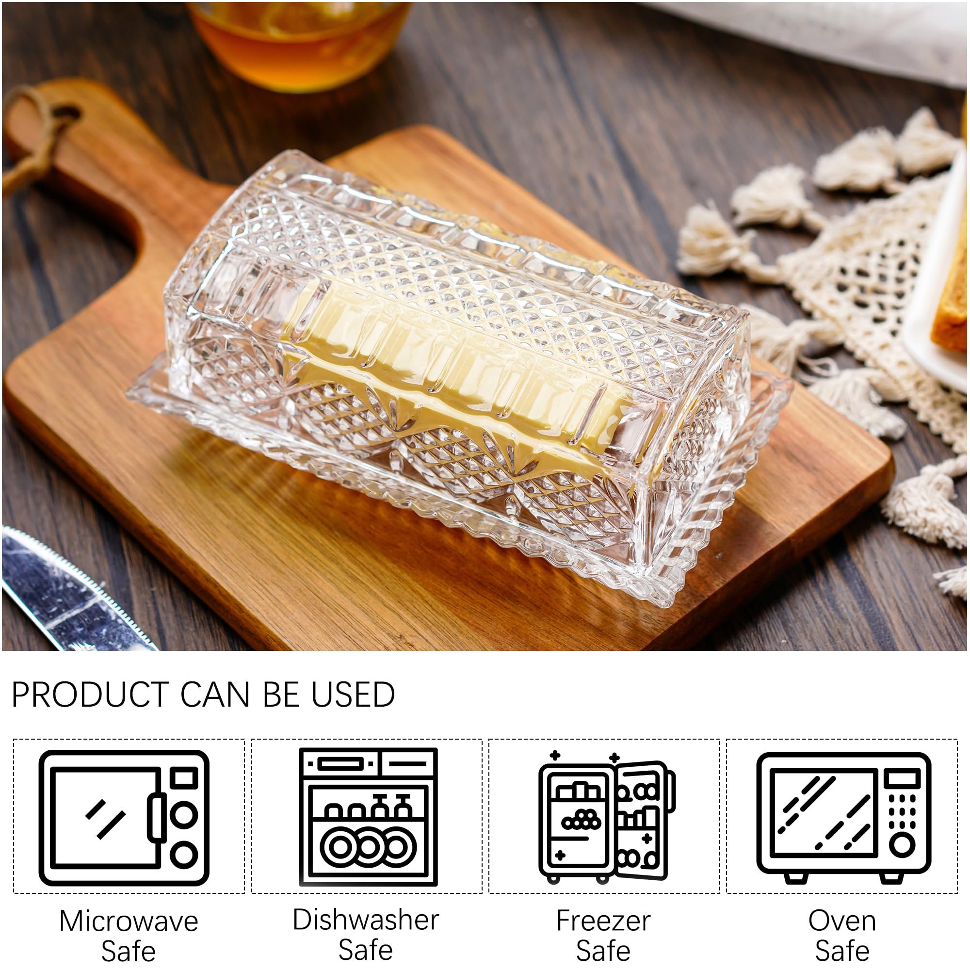 QFkris mantequera de cristal uso diario, ideal para desayunos y cenas.