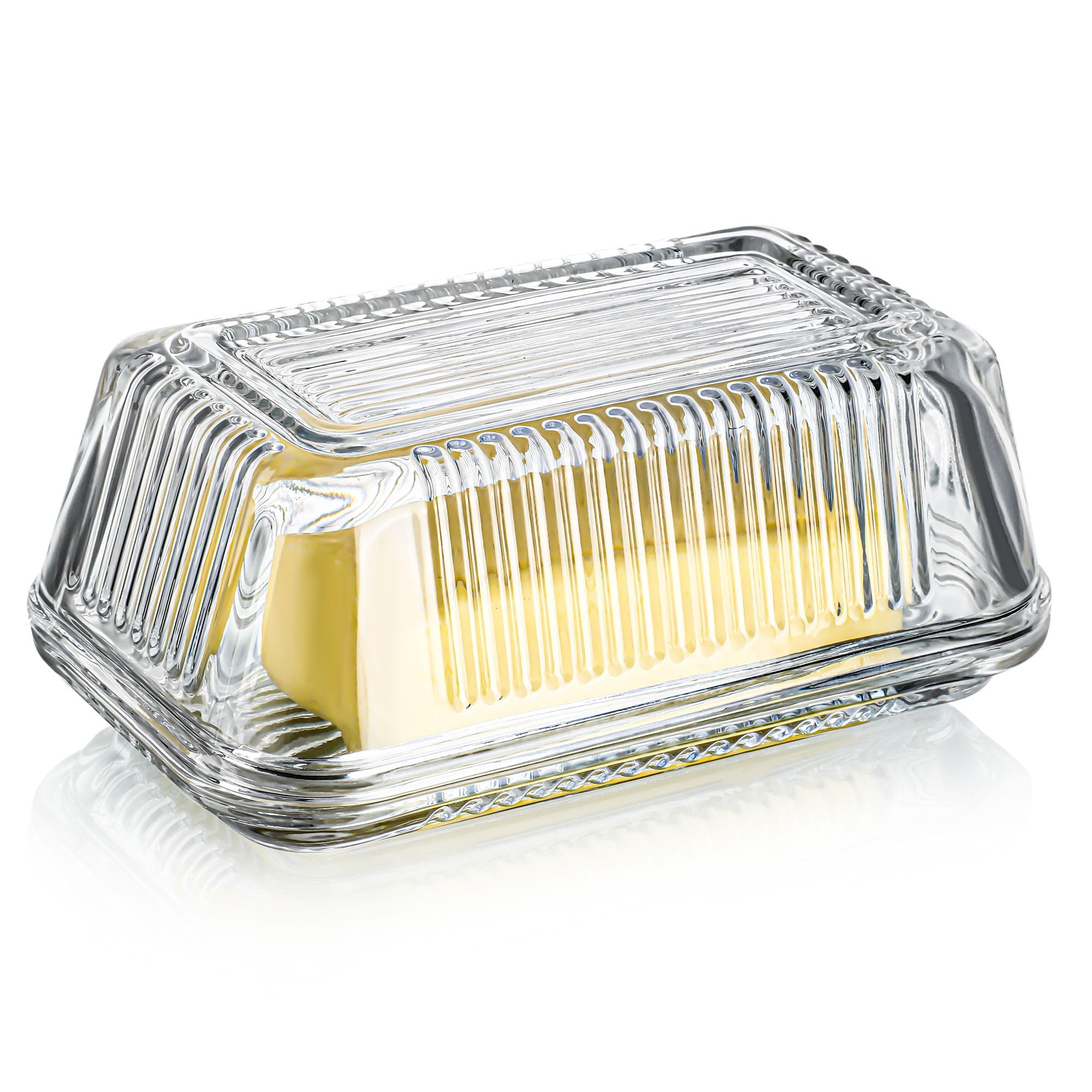QFkris mantequera de vidrio claro con tapa para mostrador protege la mantequilla.