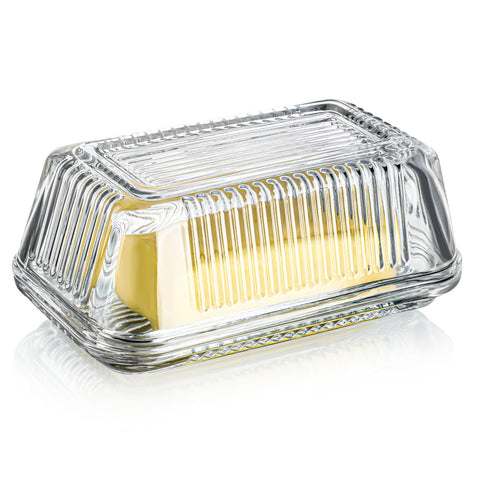 QFkris mantequera de vidrio claro con tapa para mostrador protege la mantequilla.