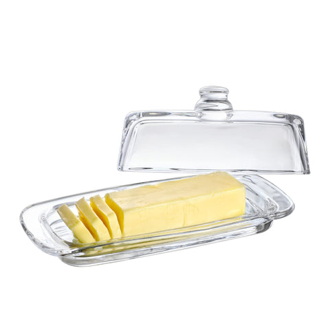 Mantequera QFkris de vidrio ocho pulgadas con tapa mantiene la mantequilla fresca y al alcance