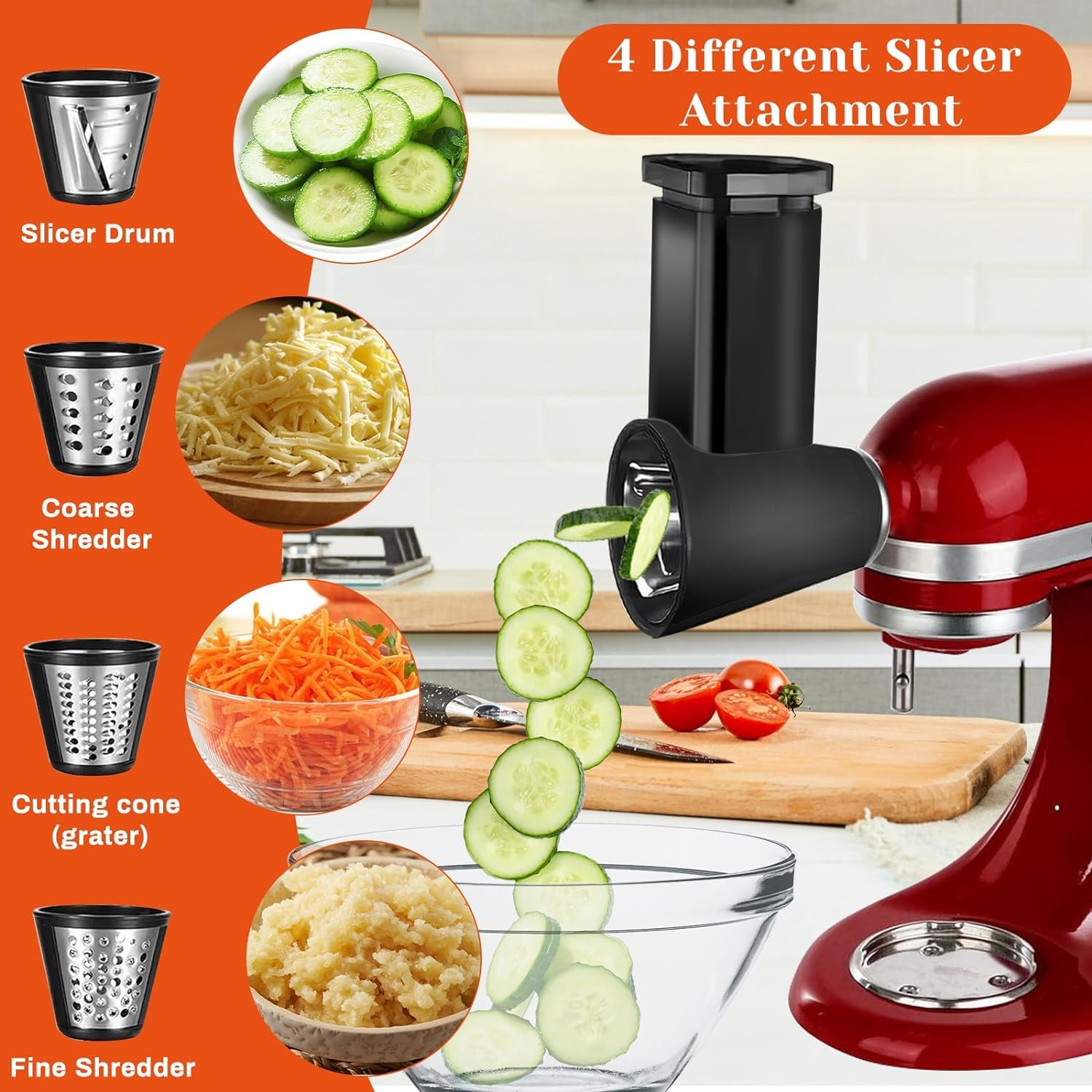 QHH cuchillas tambor acero para KitchenAid, cuatro cuchillas para cortar diversos ingredientes.