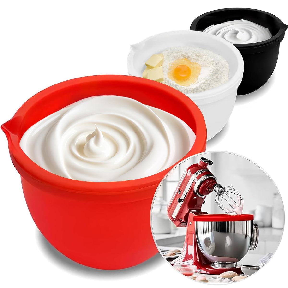 QHMENG Silicona para tazón KitchenAid 5 Qt con tapas, protección antiarañazos y limpieza fácil.