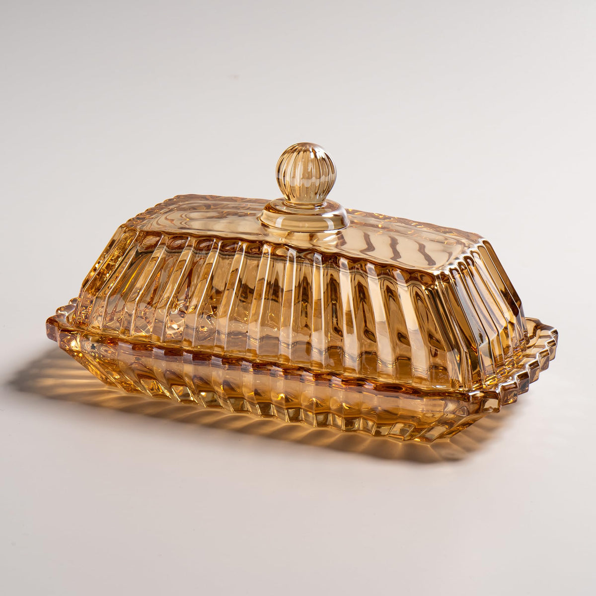 Mantequera QIANCHANG de cristal color champán con tapa para mantener la mantequilla fresca