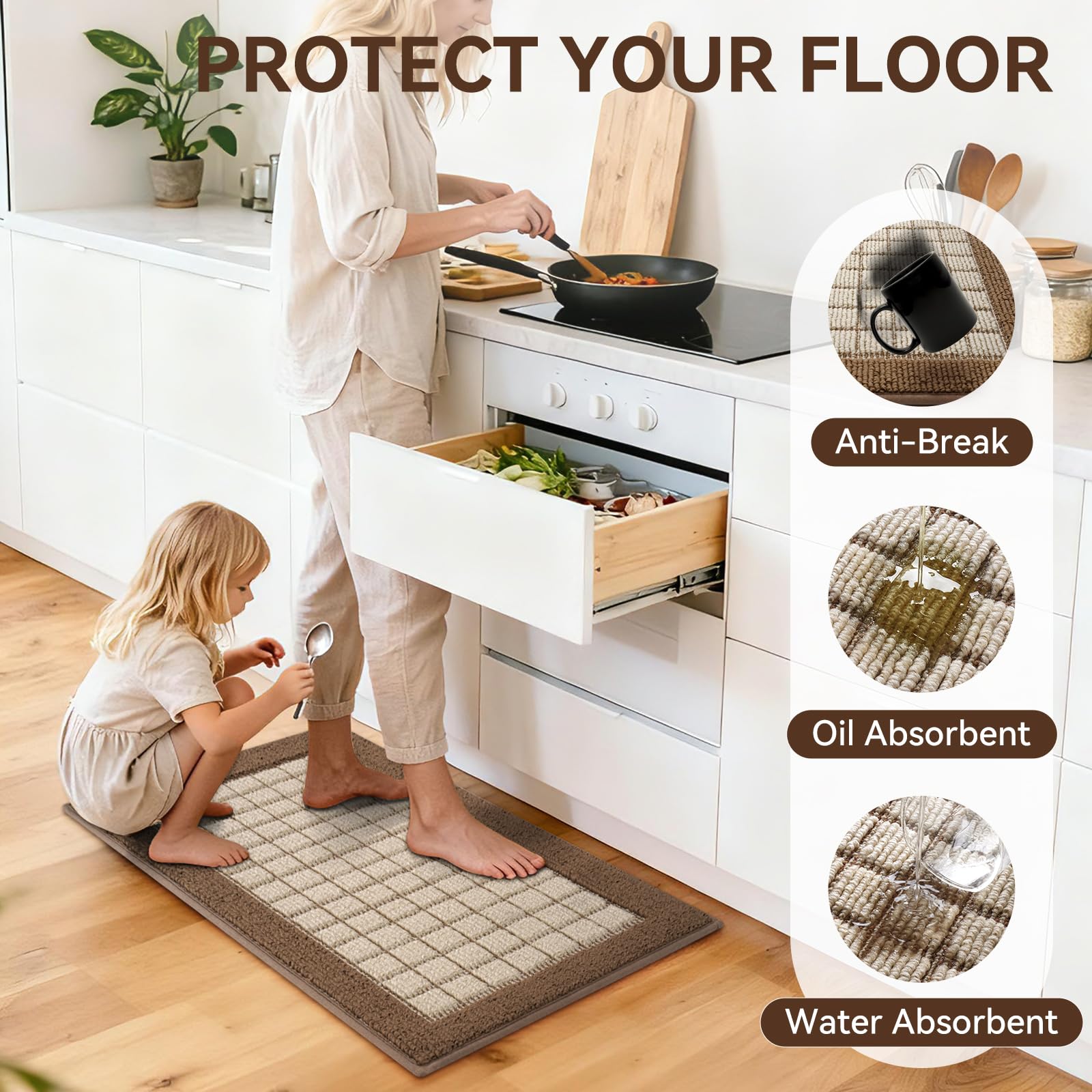 QiCaiJia alfombras cocina resistentes a manchas mantienen el piso limpio y cuidado.