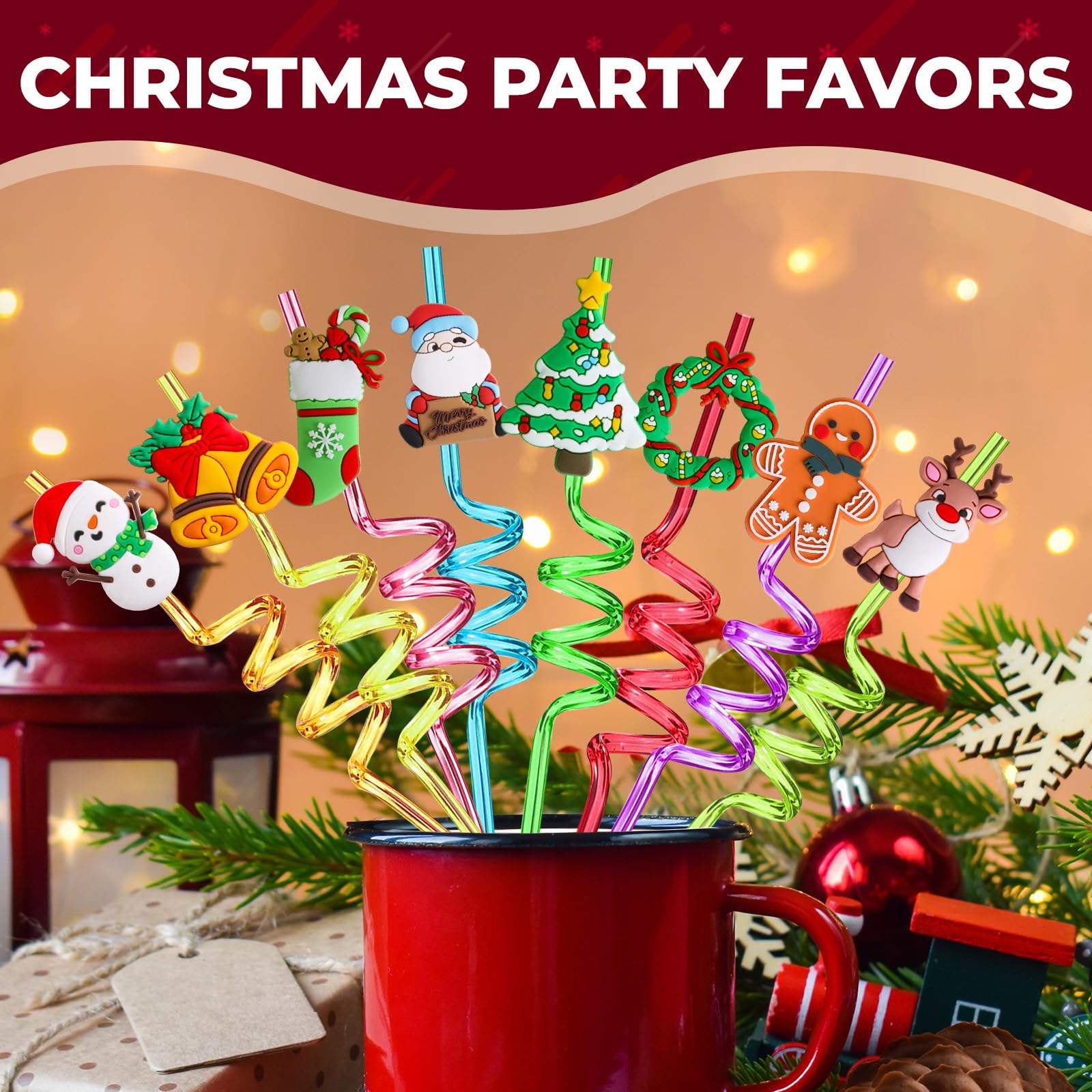 Pajitas navideñas QierGub en colores brillantes para bebidas festivas