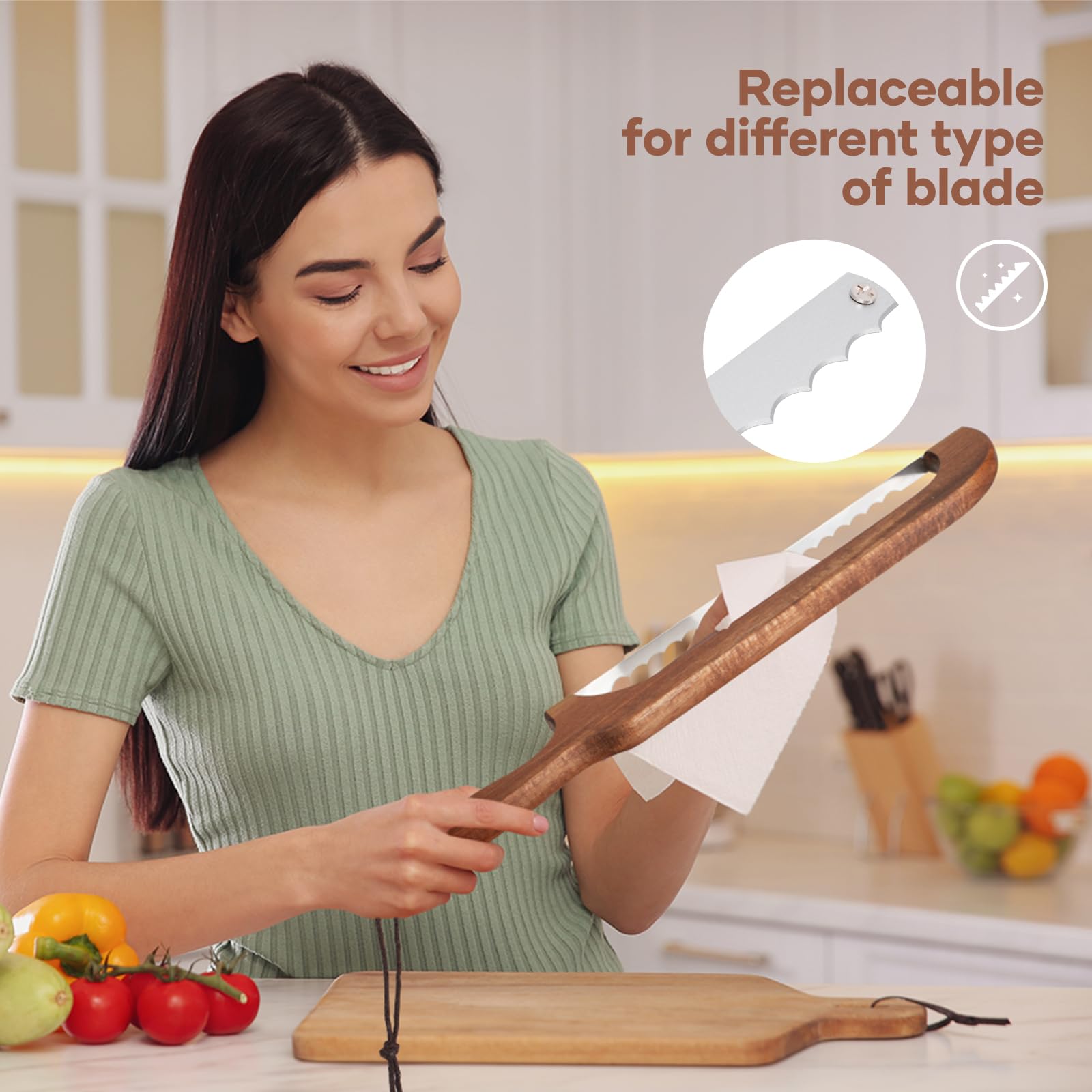 QikFas, mango ergonómico de silicona, ofrece agarre cómodo para cortar pan casero.