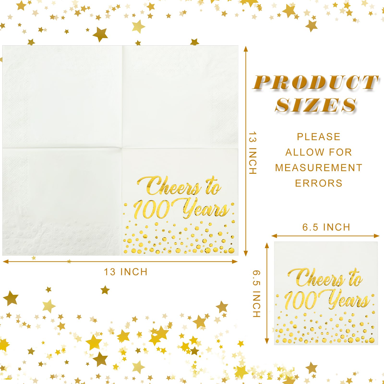 Qilery servilletas 100 años doradas, diseño elegante con puntos de foil.