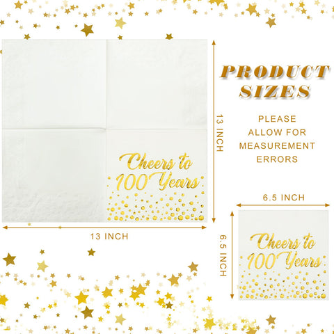 Qilery servilletas 100 años doradas, diseño elegante con puntos de foil.