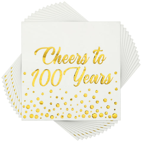 Qilery servilletas 100 años doradas, plegadas para mesa elegante.