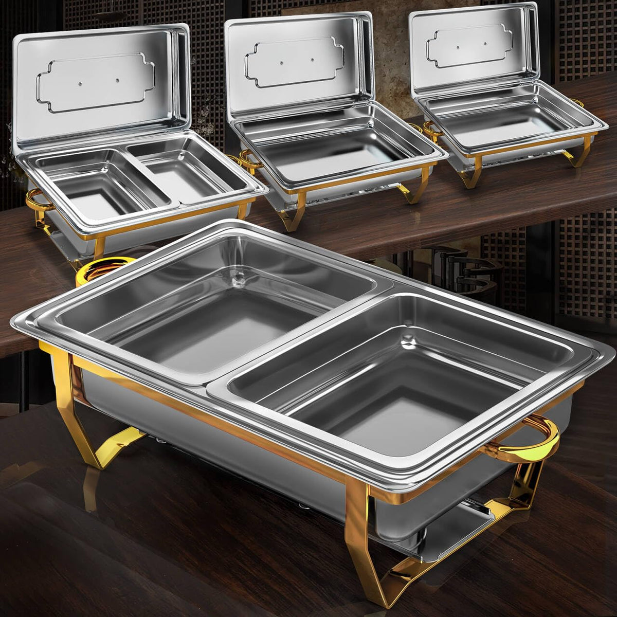 Bandejas completas QimCoor 9qt para buffet, ideales para porciones grandes.