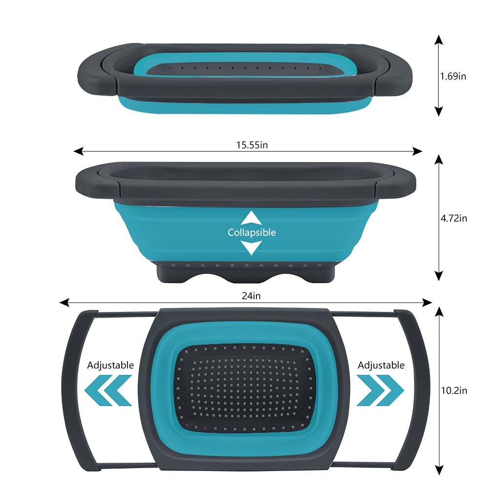 QiMH colador extensible 6 qt sobre el fregadero, ahorro de espacio