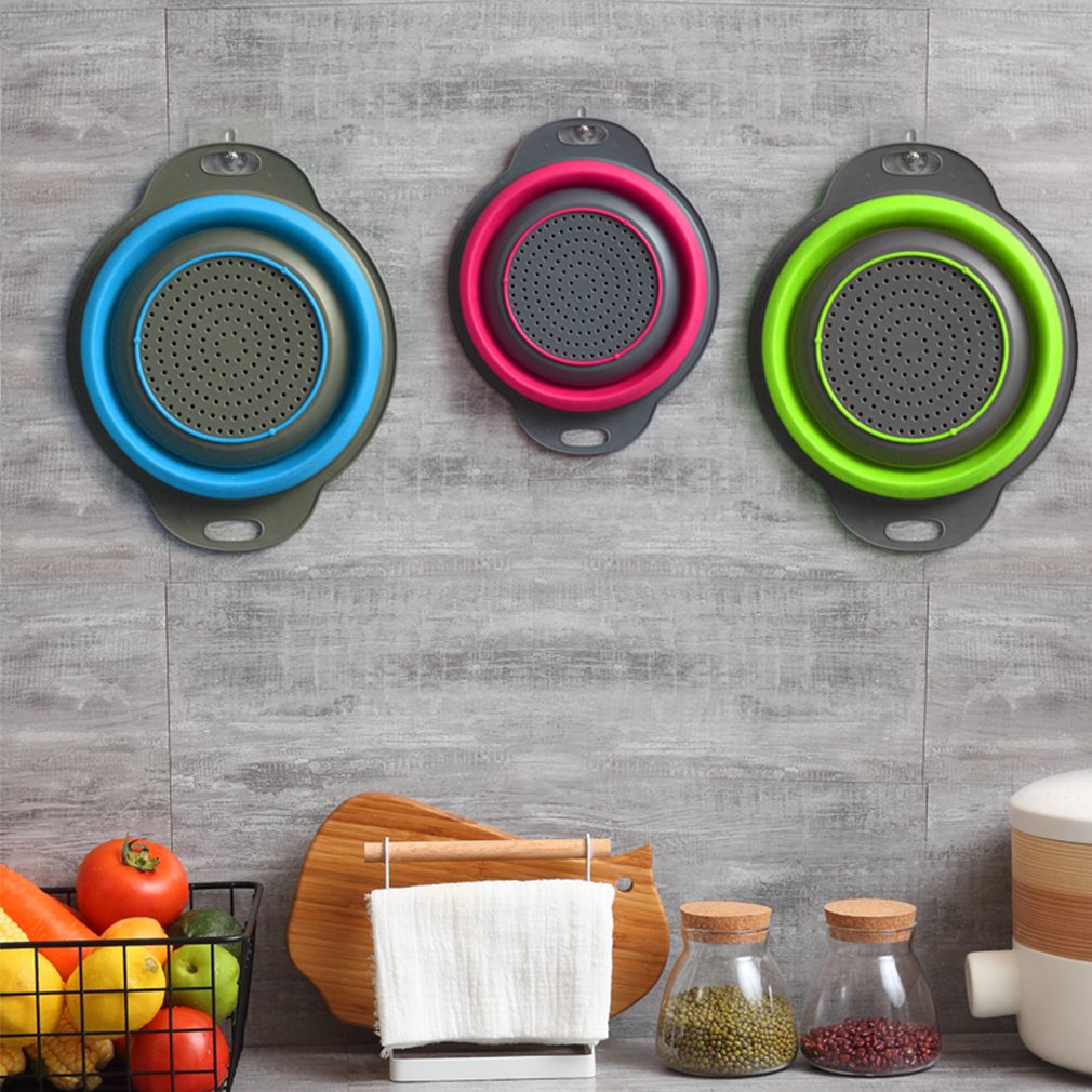 QiMH colador plegable verde en mostrador para verduras
