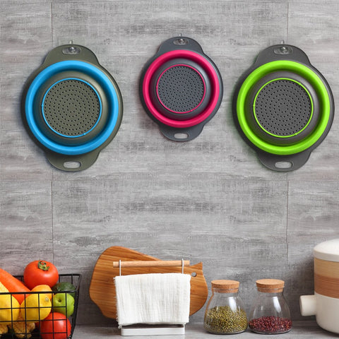 QiMH colador plegable verde en mostrador para verduras