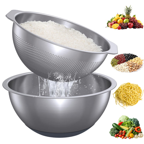 QiMH escurridor 304 acero inoxidable para drenaje rápido de arroz y pasta.