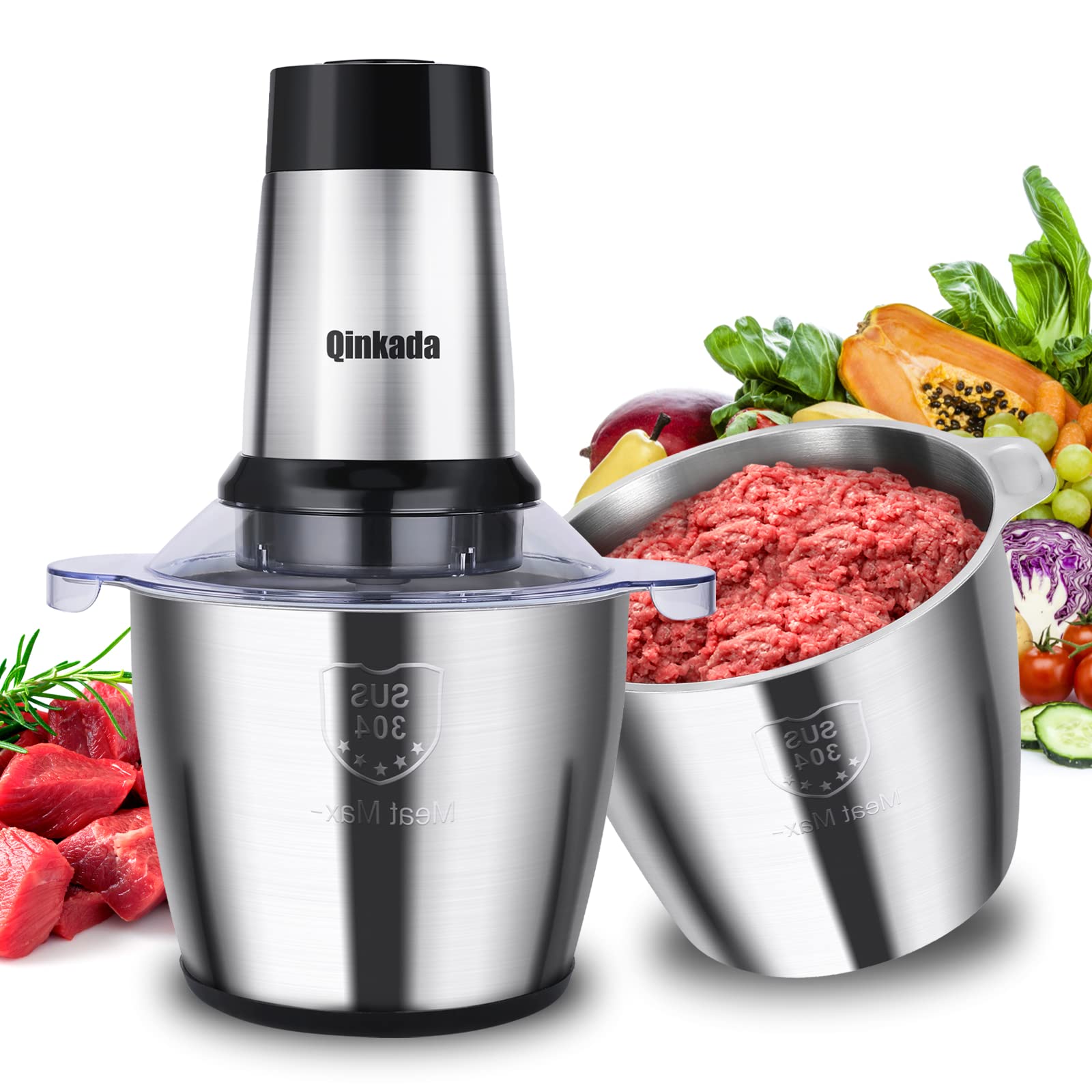 Qinkada procesador de alimentos con dos tazones grandes para porciones amplias.