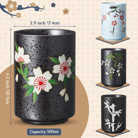 Conjunto de 4 tazas de té japonesas Qinyoung con diseño sakura para una mesa elegante.