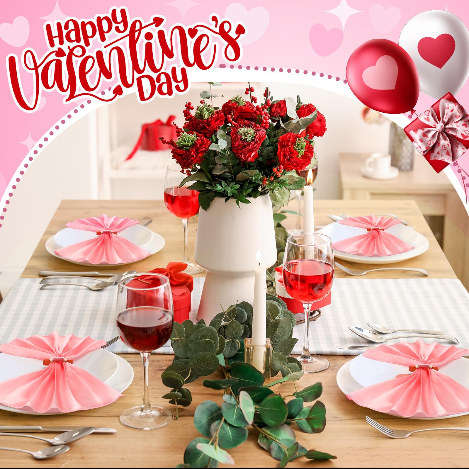 Diseño decorativo para la mesa de San Valentín con colores vivos.