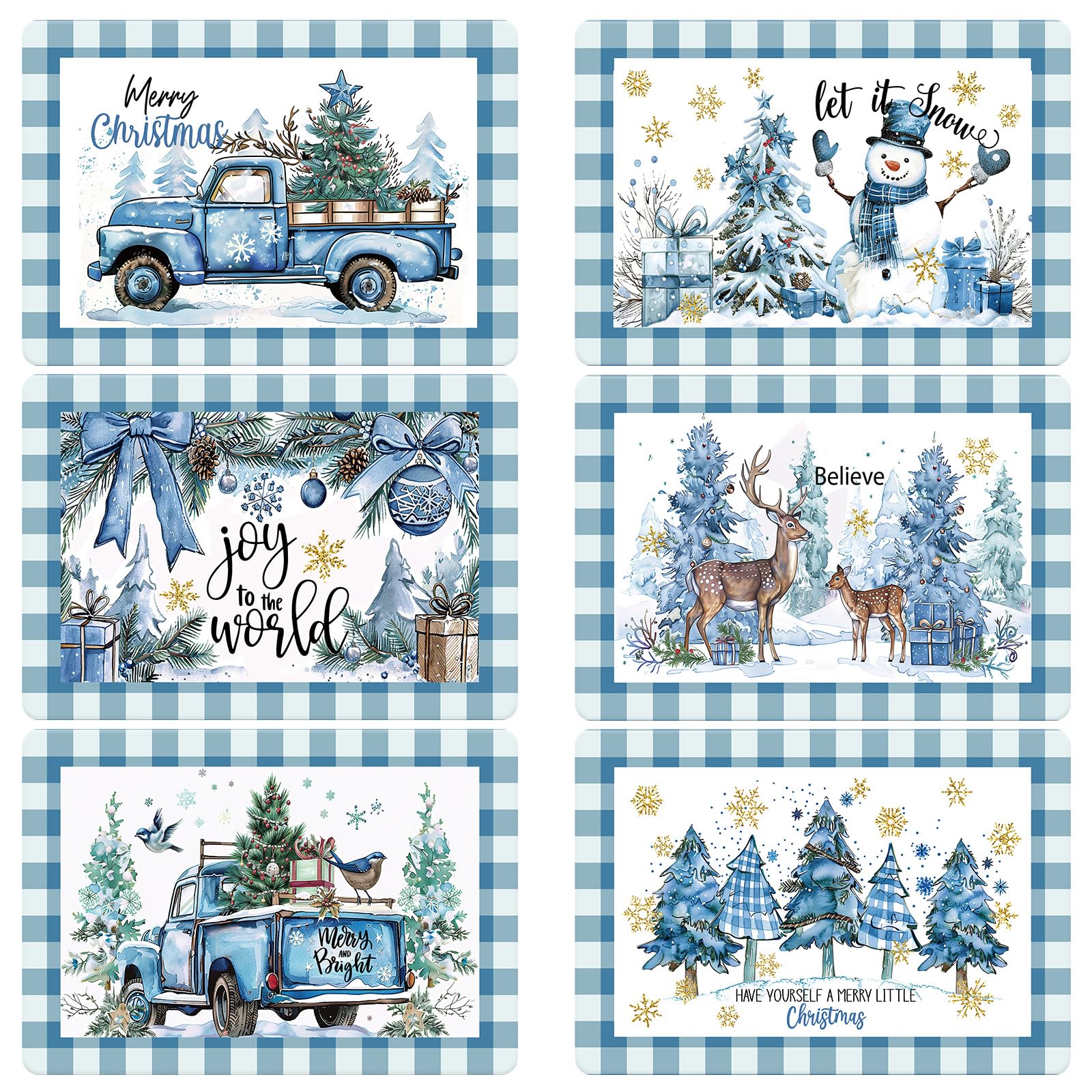 Manteles navideños Qinyoung con diseño acuarela azul: árbol y nieve para mesa festiva.