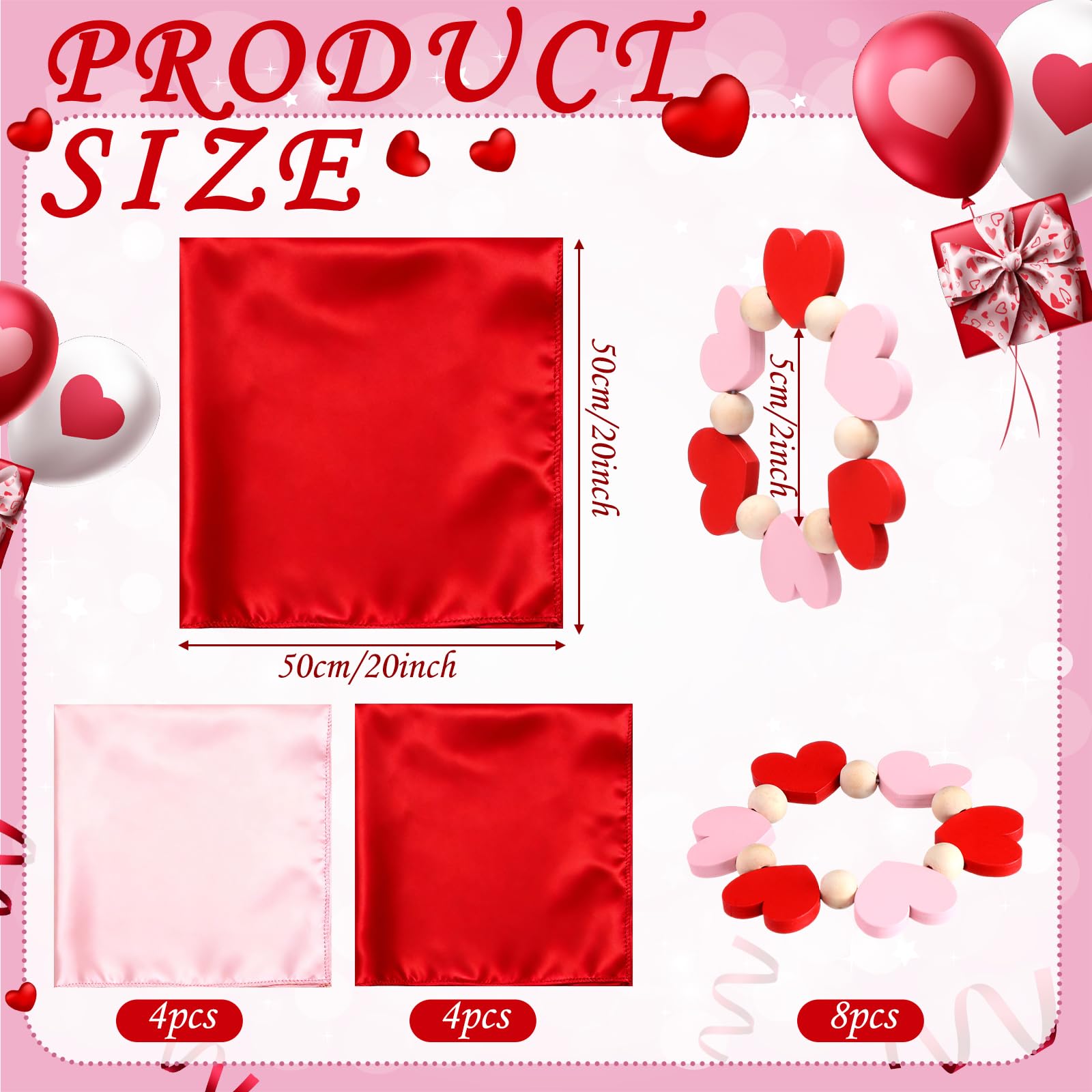 Servilletas de tela 50x50 cm en rojo y rosa para cenas festivas.