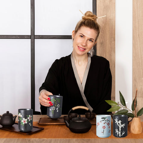 Tazas cerámicas resistentes al calor, aptas para microondas y lavavajillas.