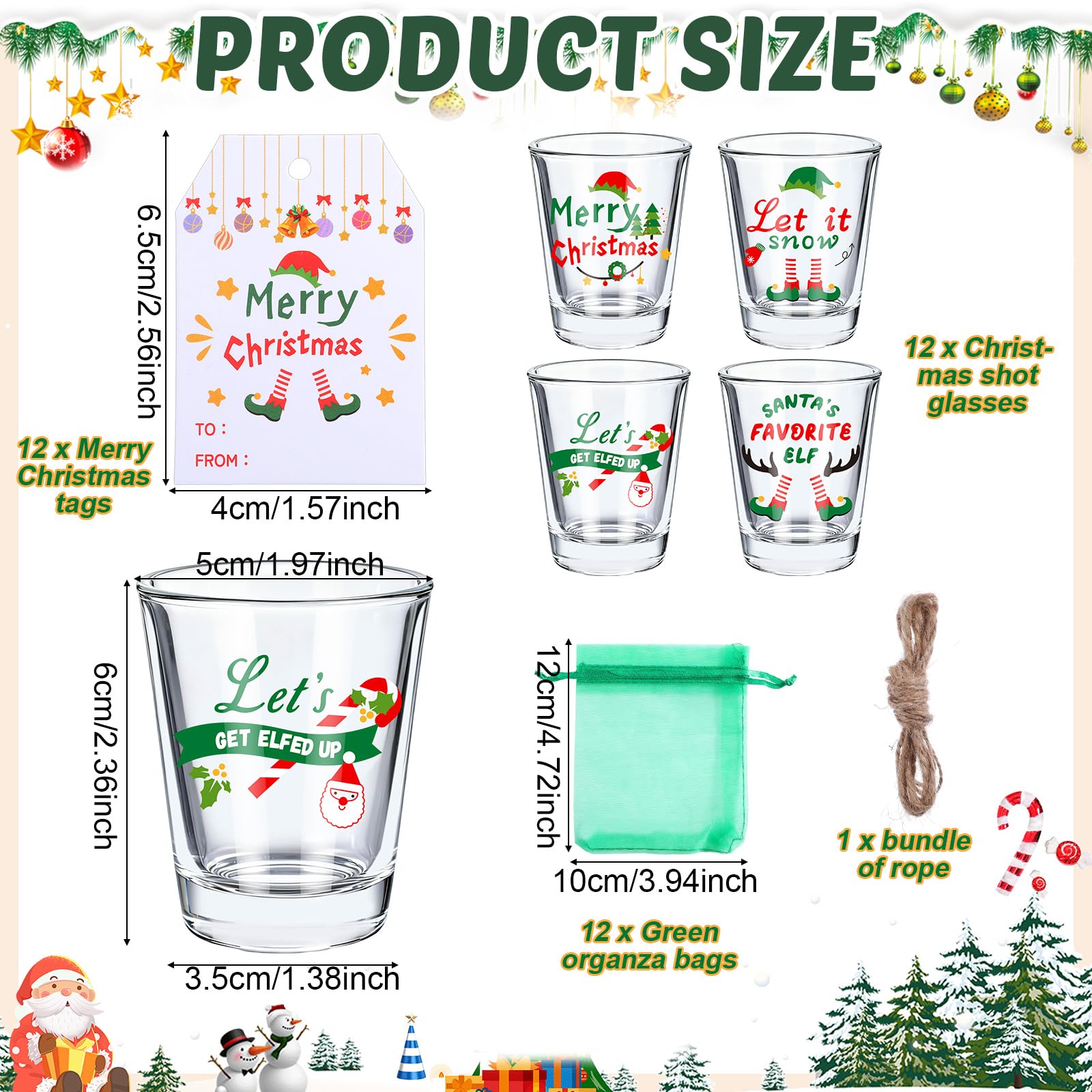 Conjunto de 12 vasos con diseño navideño de Qinyoung