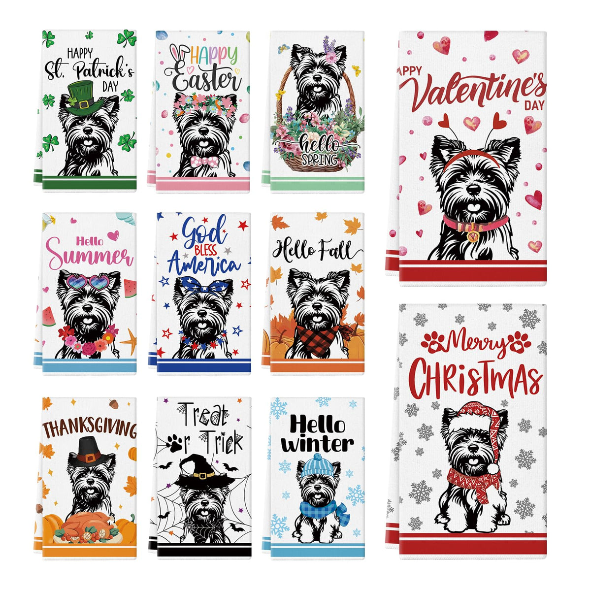 Toallas QIONG MENG Yorkie con diseño navideño para secar platos y decorar la cocina
