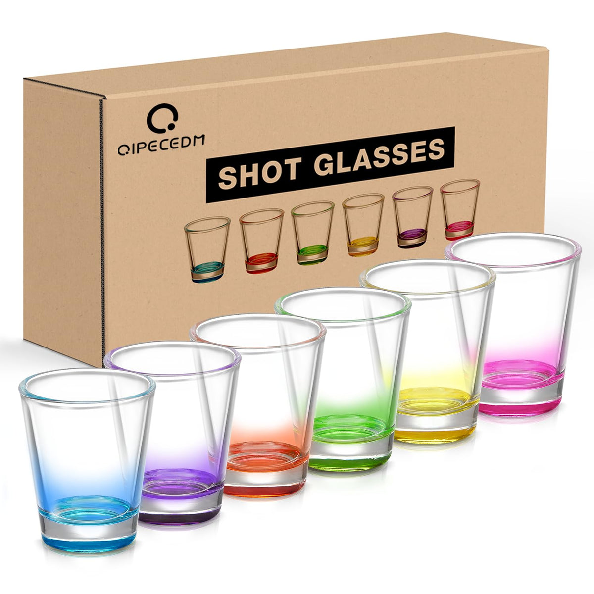 Qipecedm seis chupitos coloridos con base pesada para mayor estabilidad.