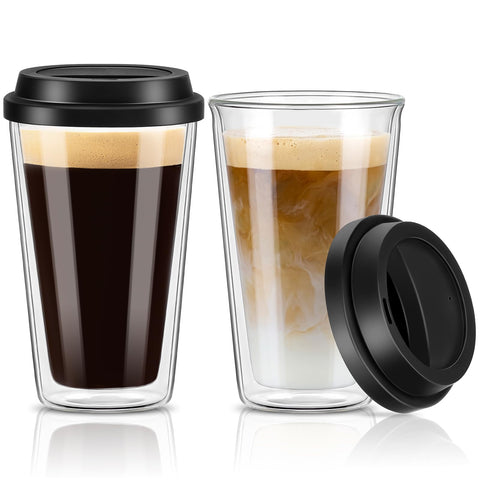 Qipecedm: set de dos tazas de vidrio con doble pared, ideal para regalo elegante.