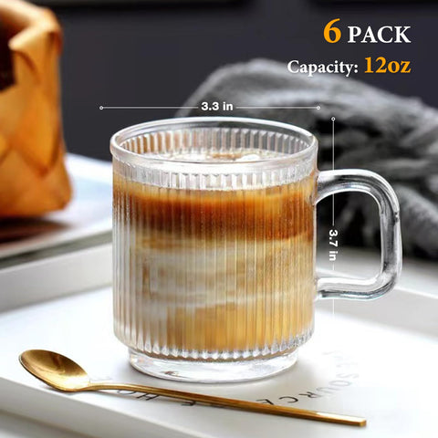 Qipecedm: tazas de café con rayas verticales en vidrio transparente, ideales para espresso.