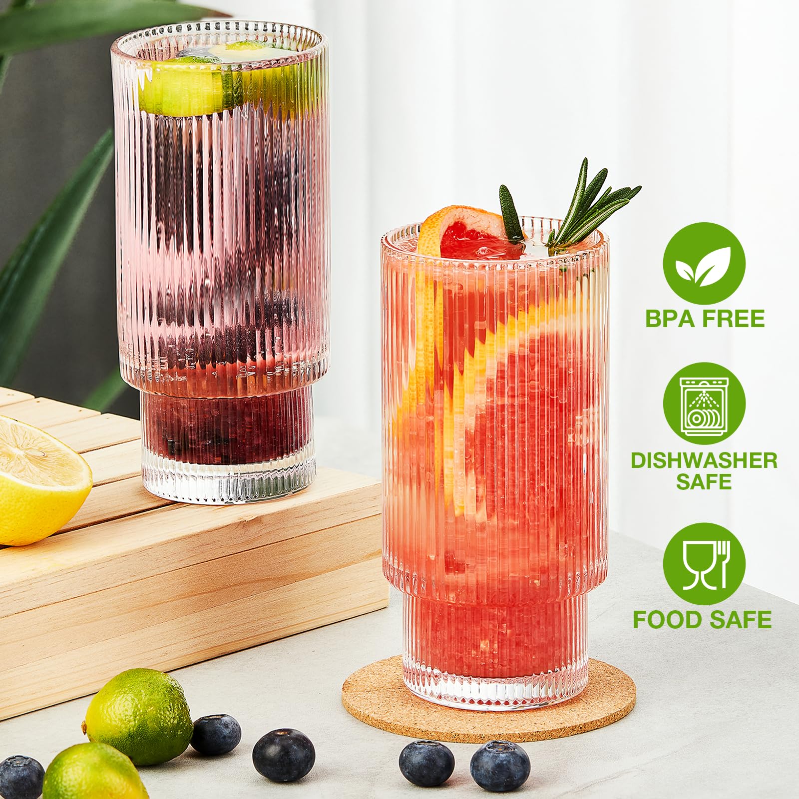 Qipecedm vasos para agua y jugos cristal 16oz, uso diario.