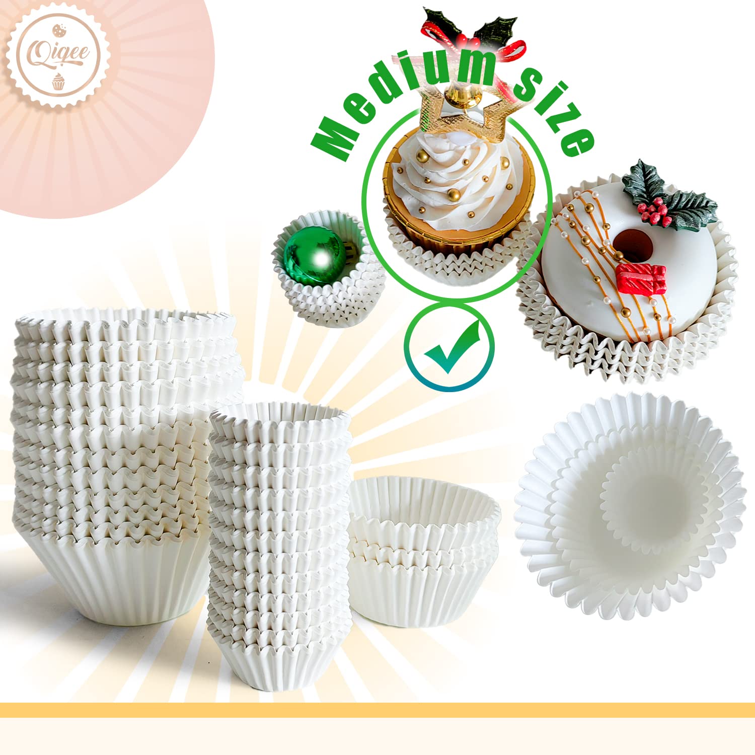 qiqee forros blancos para cupcakes, altura 3,2 cm