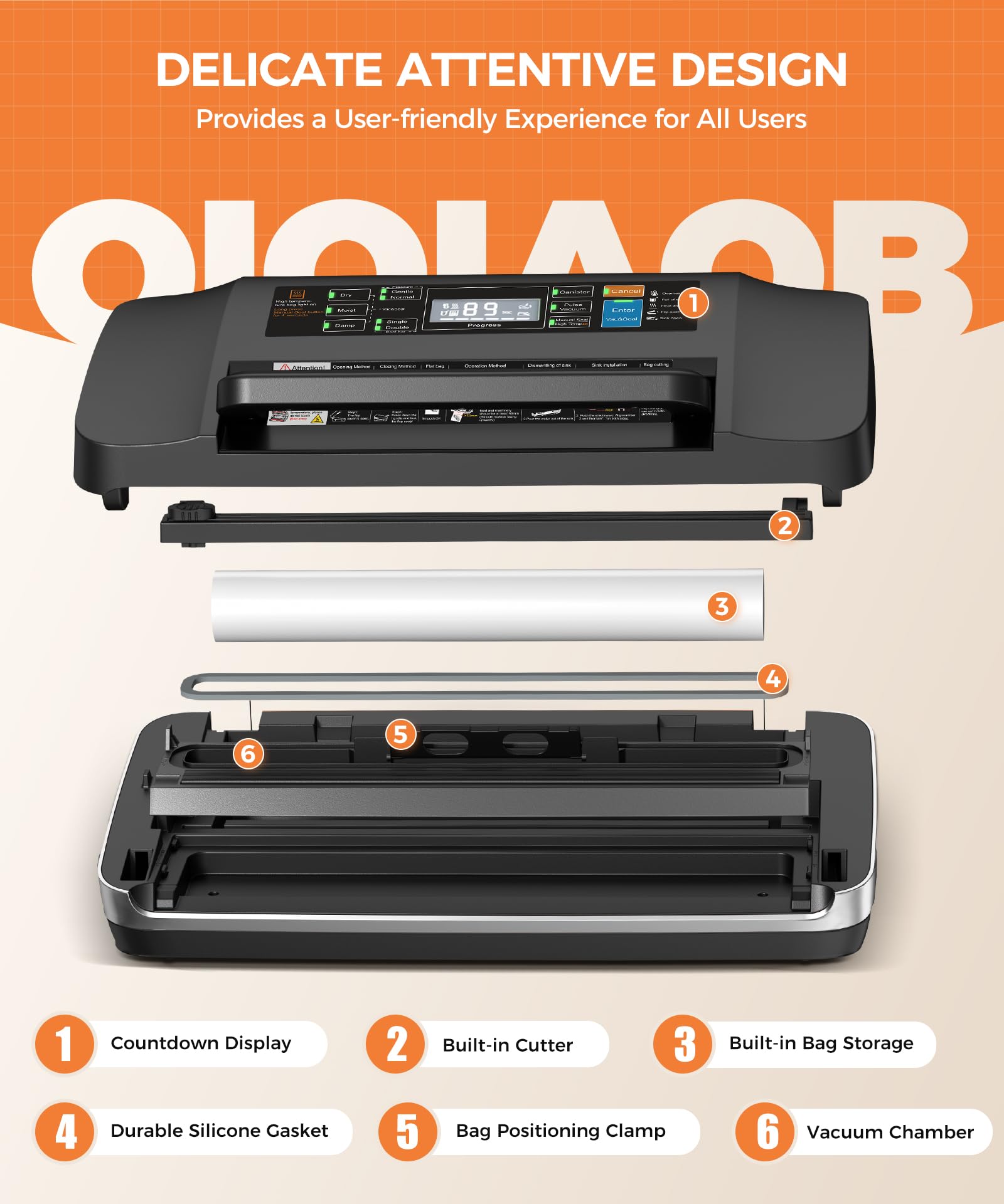 QIQIAOB cortador integrado facilita ajustar el tamaño de bolsas.