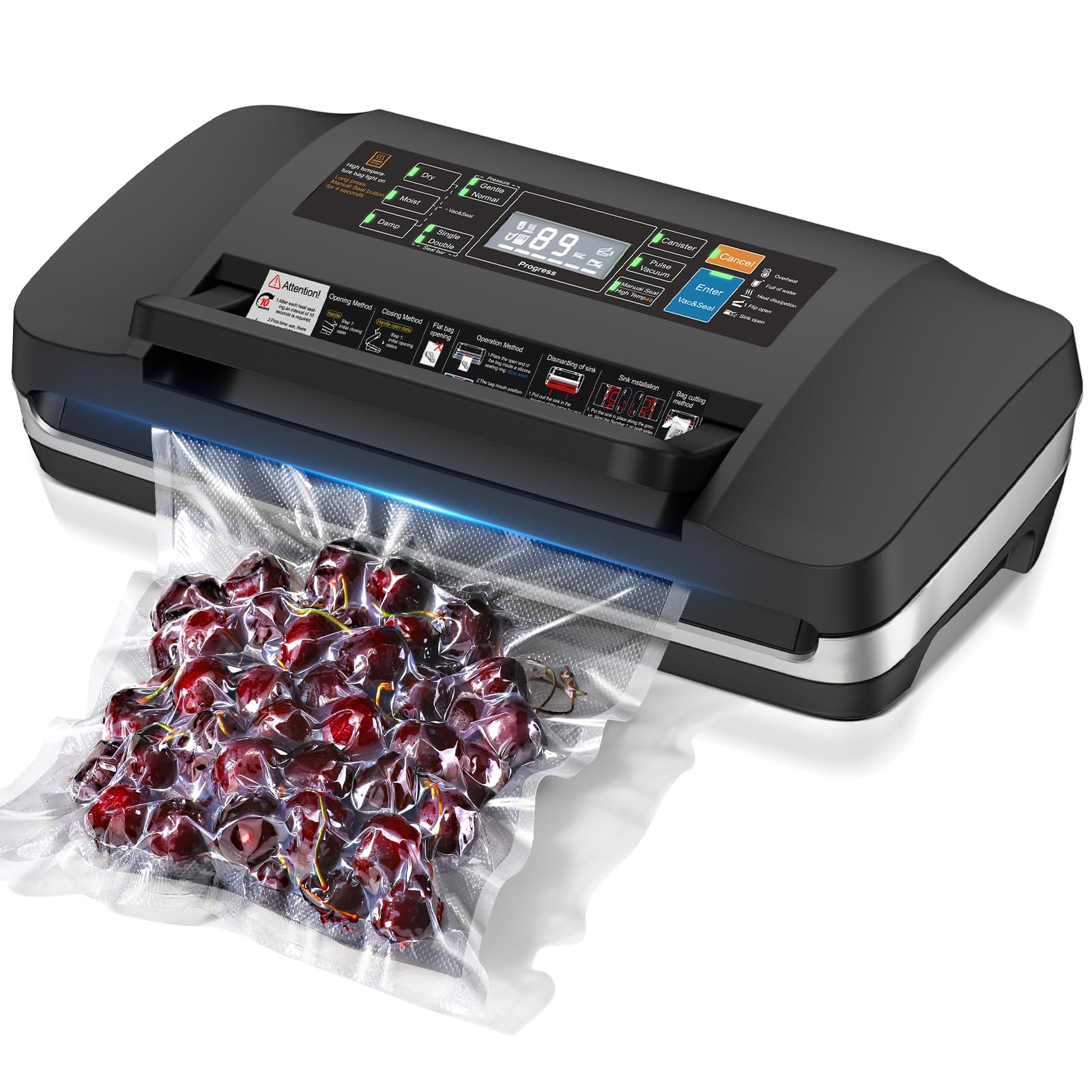 QIQIAOB selladora al vacío con succión 95kPa para carnes y verduras.