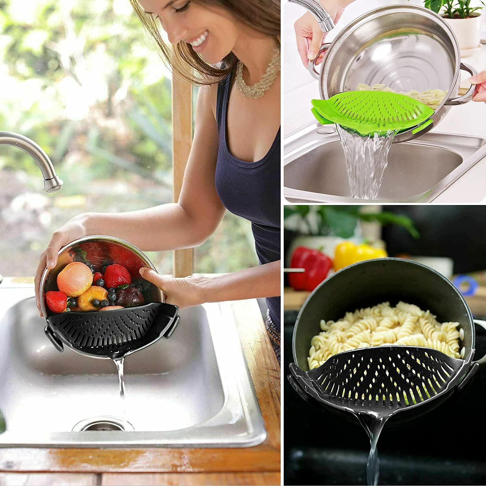 Qiunizadila clip-escurridor para pasta, ahorro de espacio en cocinas pequeñas.