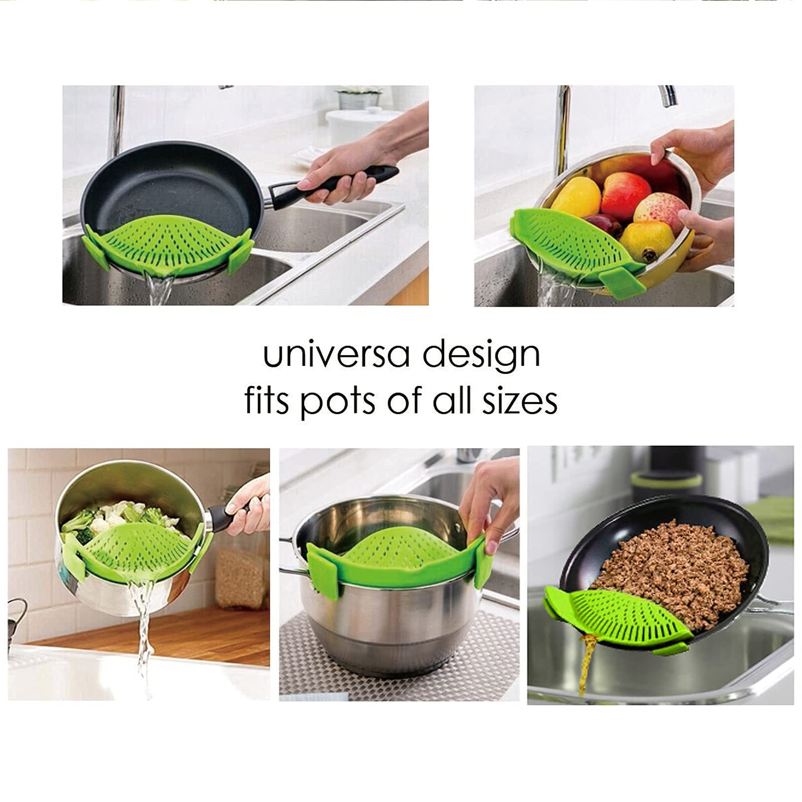 Qiunizadila clip-escurridor universal, compatible con diversas ollas y cuencos.