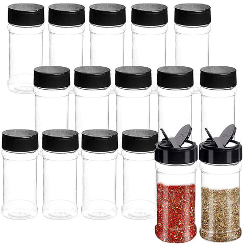 Qiuttnqn frascos de especias 3-5oz transparentes con tapa negra, visión clara del contenido