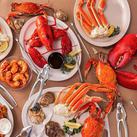 QiWeiFaCai conjunto en mesa para fiestas de mariscos, ideal para reuniones.