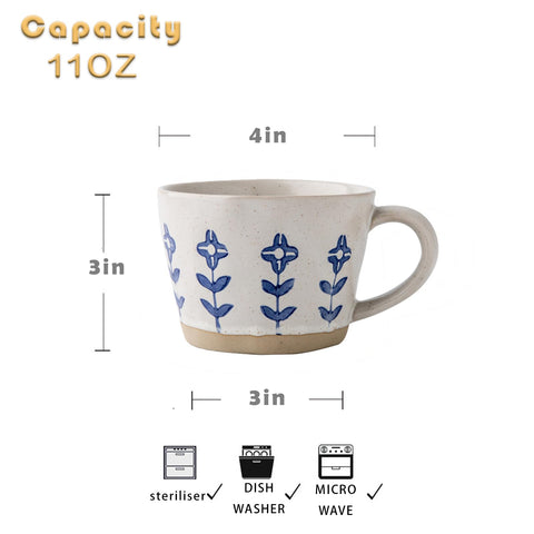 Taza cerámica QIXCOZTI Azul Floral, resistencia diaria para té.