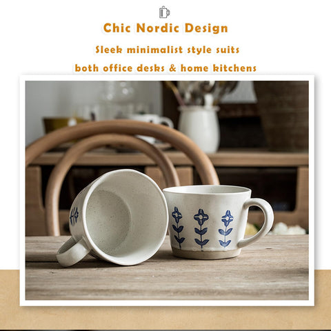 Taza cerámica QIXCOZTI Azul Floral, diseño único para oficina.