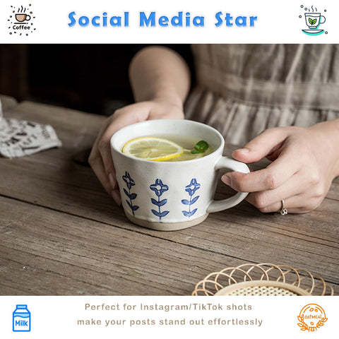 Taza cerámica QIXCOZTI Azul Floral, apta para microondas y lavavajillas.